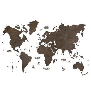 2D Wooden World Map Ebony Prime