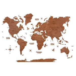 2D Wooden World Map Pecan Basic