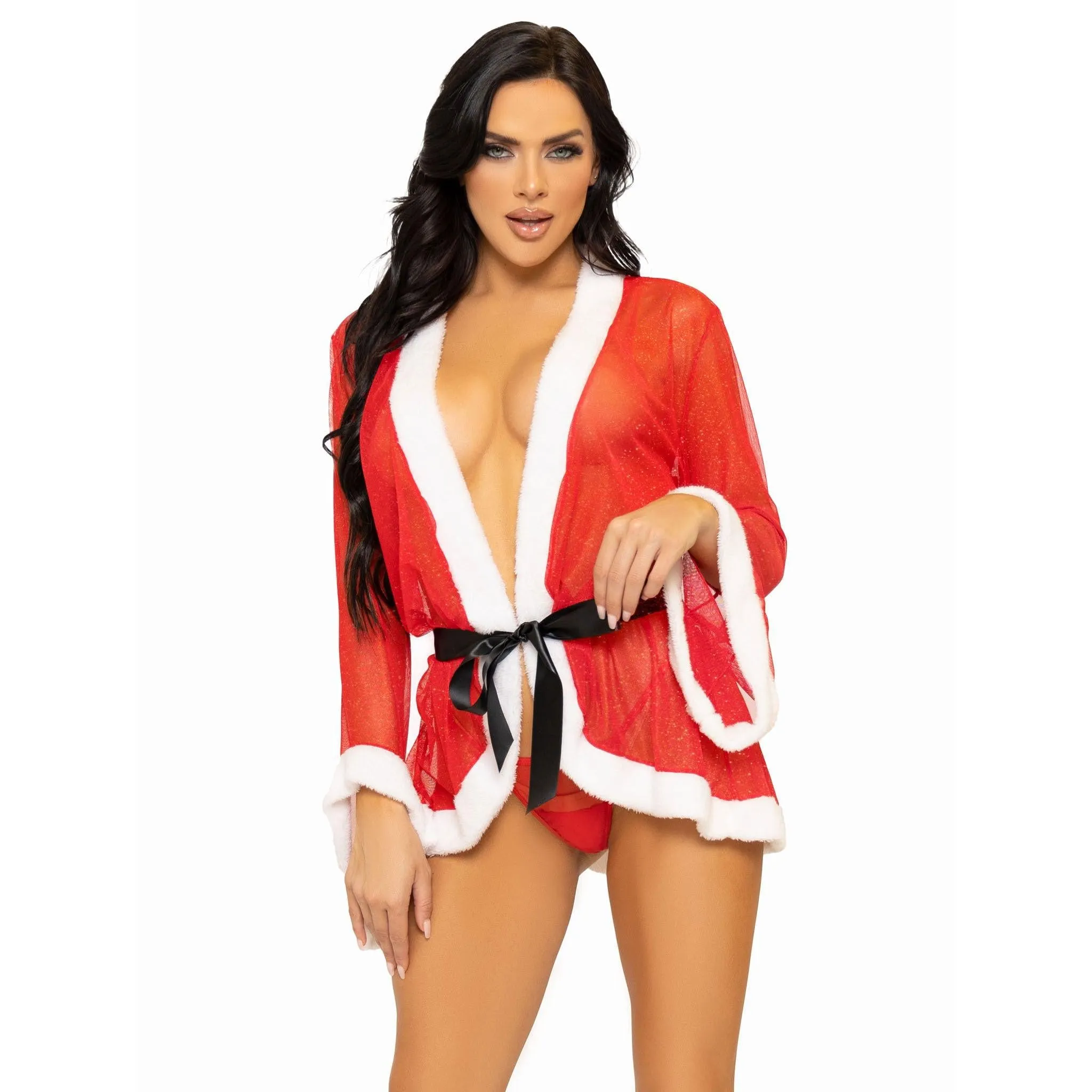 3 Pc Santa Robe and G-String Set - S/m - Red