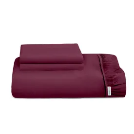 3 Piece Fitted Sheet Set Super Soft Burgundy Single Size 120x200 25cm with 2 Pillow Case