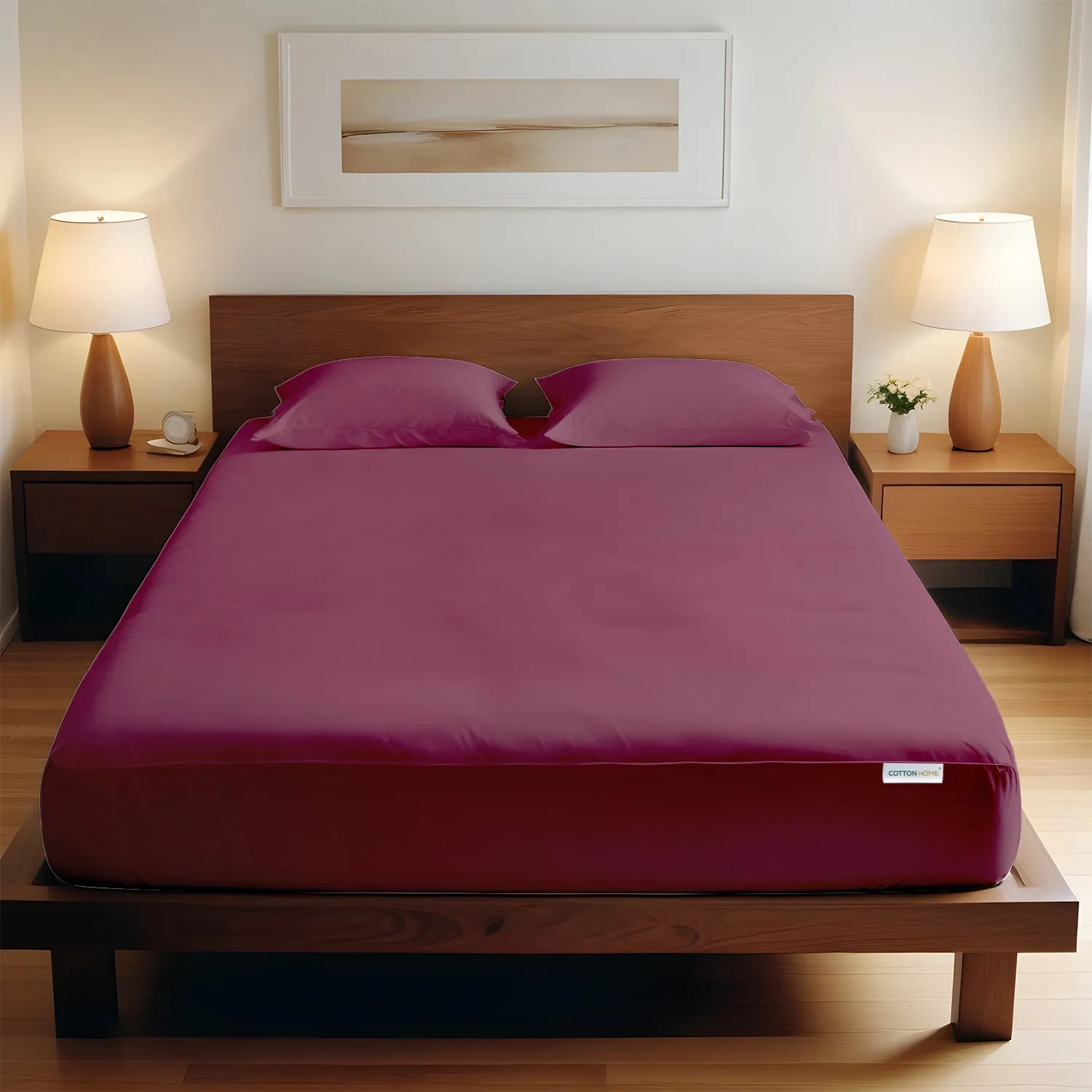 3 Piece Fitted Sheet Set Super Soft Burgundy Single Size 120x200 25cm with 2 Pillow Case