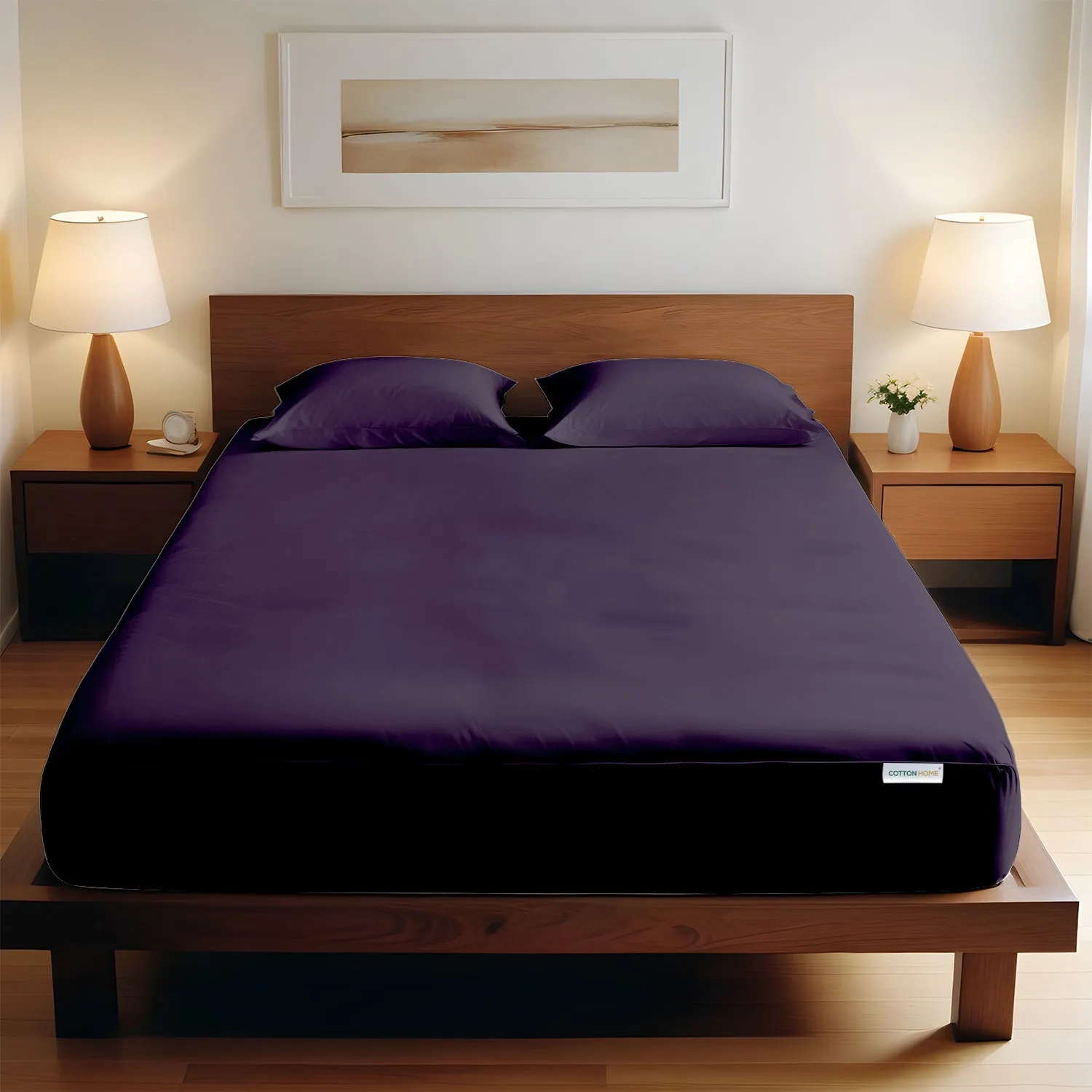 3 Piece Fitted Sheet Set Super Soft Dark Purple Single Size 90x200 20cm with 2 Pillow Case