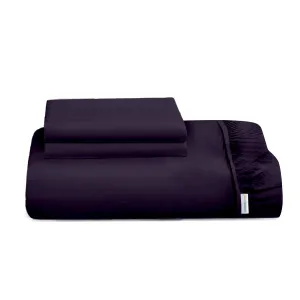 3 Piece Fitted Sheet Set Super Soft Dark Purple Single Size 90x200 20cm with 2 Pillow Case