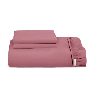 3 Piece Fitted Sheet Set Super Soft Mauve Single Size 90x200 20cm with 2 Pillow Case