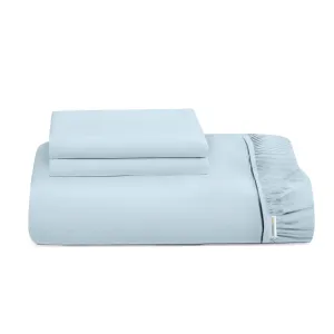 3 Piece Fitted Sheet Set Super Soft Sky Blue Single Size 90x200 30cm with 2 Pillow Case