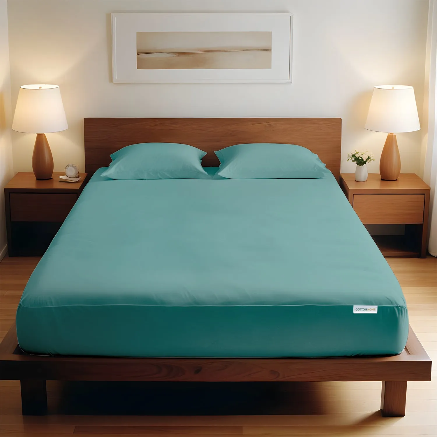 3 Piece Fitted Sheet Set Super Soft Teal Twin Size 160x200 30cm with 2 Pillow Case