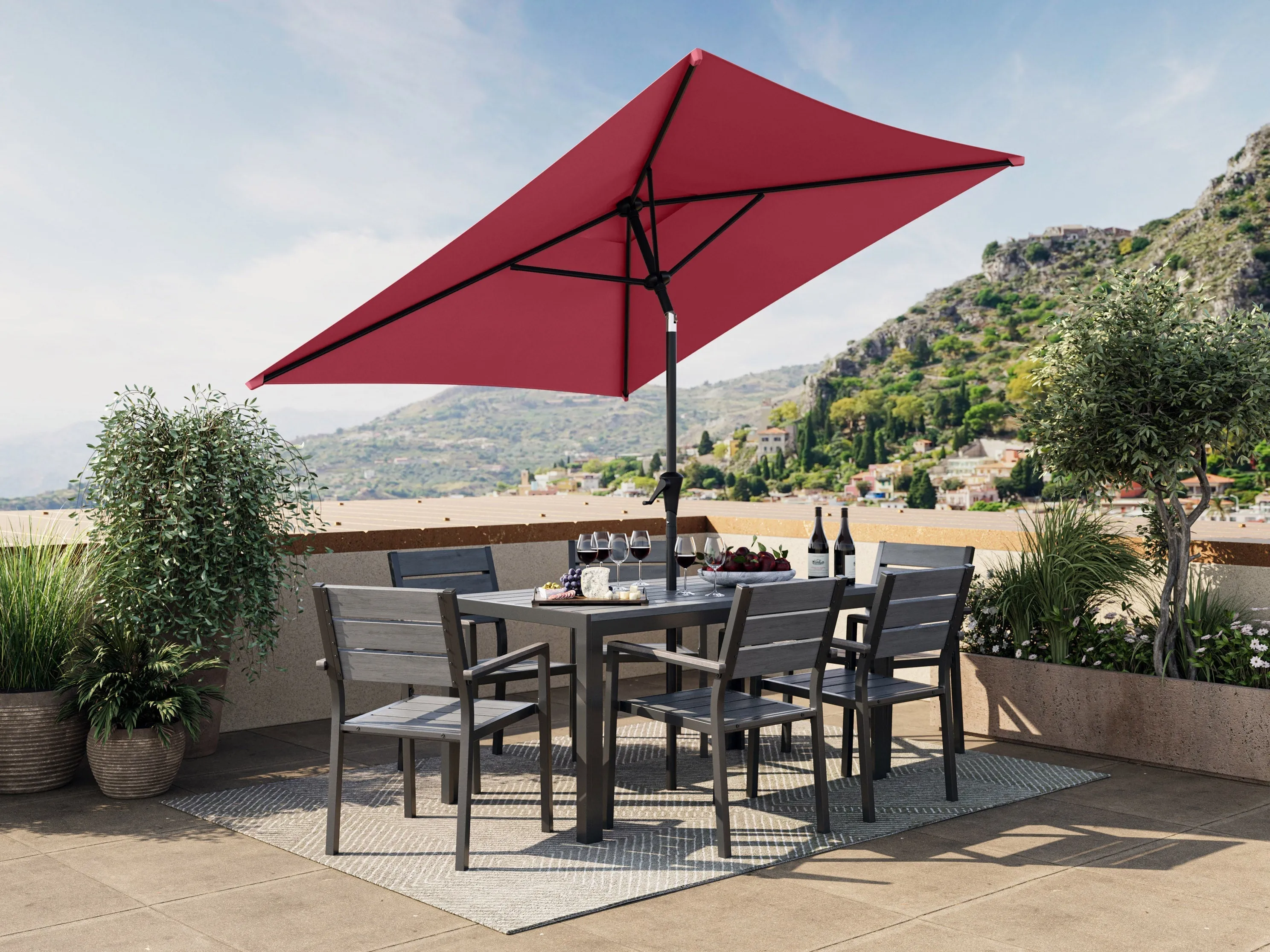 9ft Square Wine Red Patio Umbrella