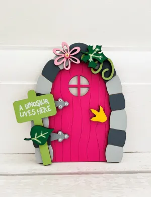 A Dinosaur Lives Here, Pink Fairy Door Decoration