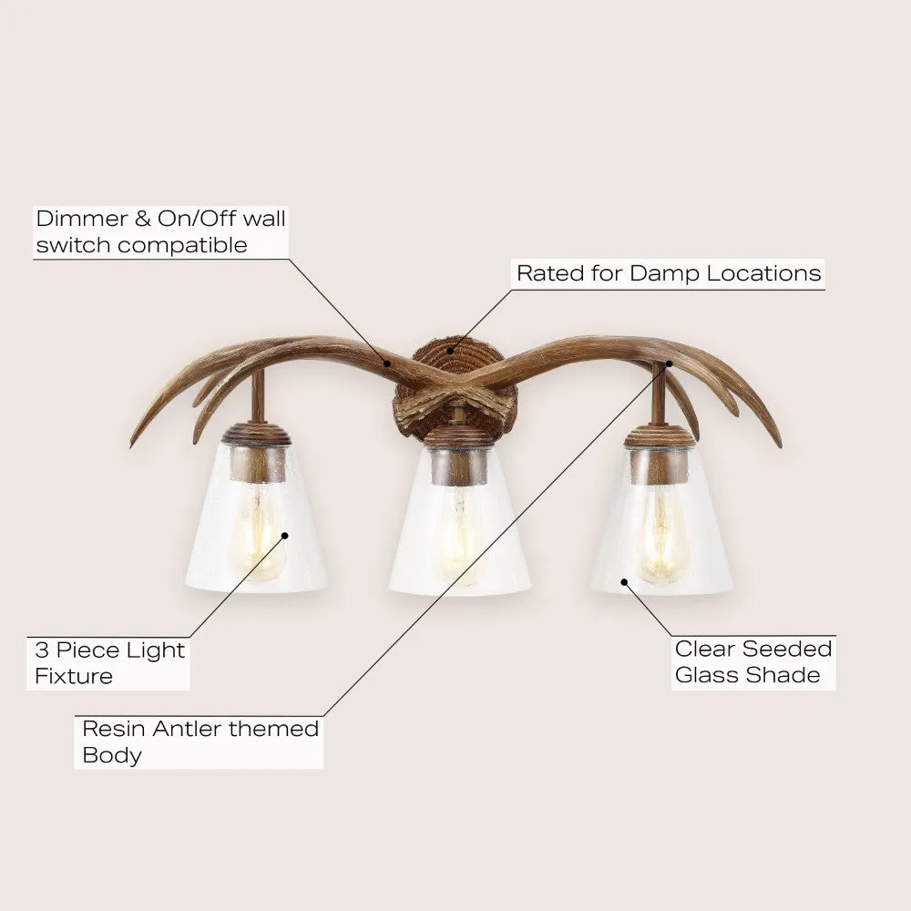 allen 25.5" 3-Light Southwestern Bohemian Resin/Seeded Glass Faux Antler LED Vanity Light