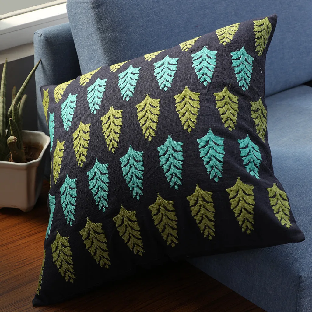 Beautiful Cushion Cover In Leaf Embroidery (Pack of 1 Piece)