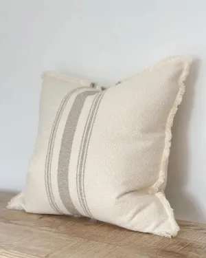 Beige Luxury Linen Blend Striped Cushion Cover - 45cm x 45cm