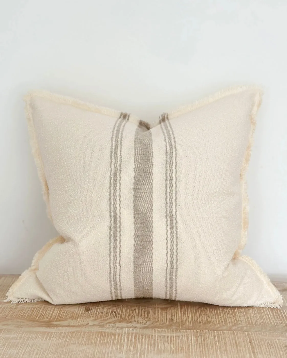 Beige Luxury Linen Blend Striped Cushion Cover - 45cm x 45cm