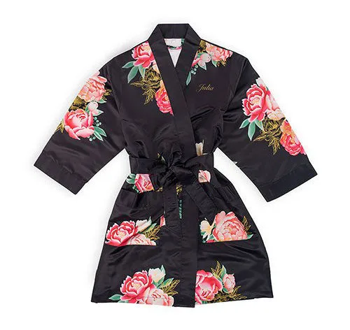 Black Floral Silky Flower Girl Robe