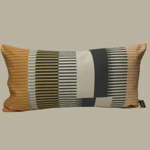 Combed Stripe Cushion - Ochre, Graphite   Mustard