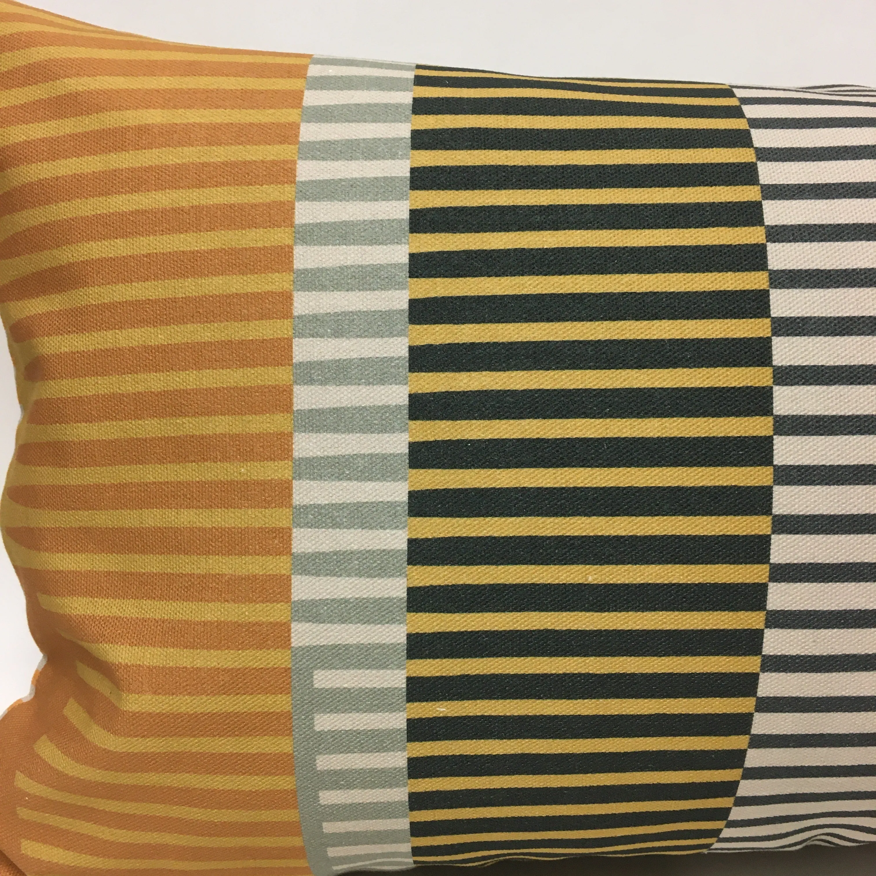 Combed Stripe Cushion - Ochre, Graphite   Mustard