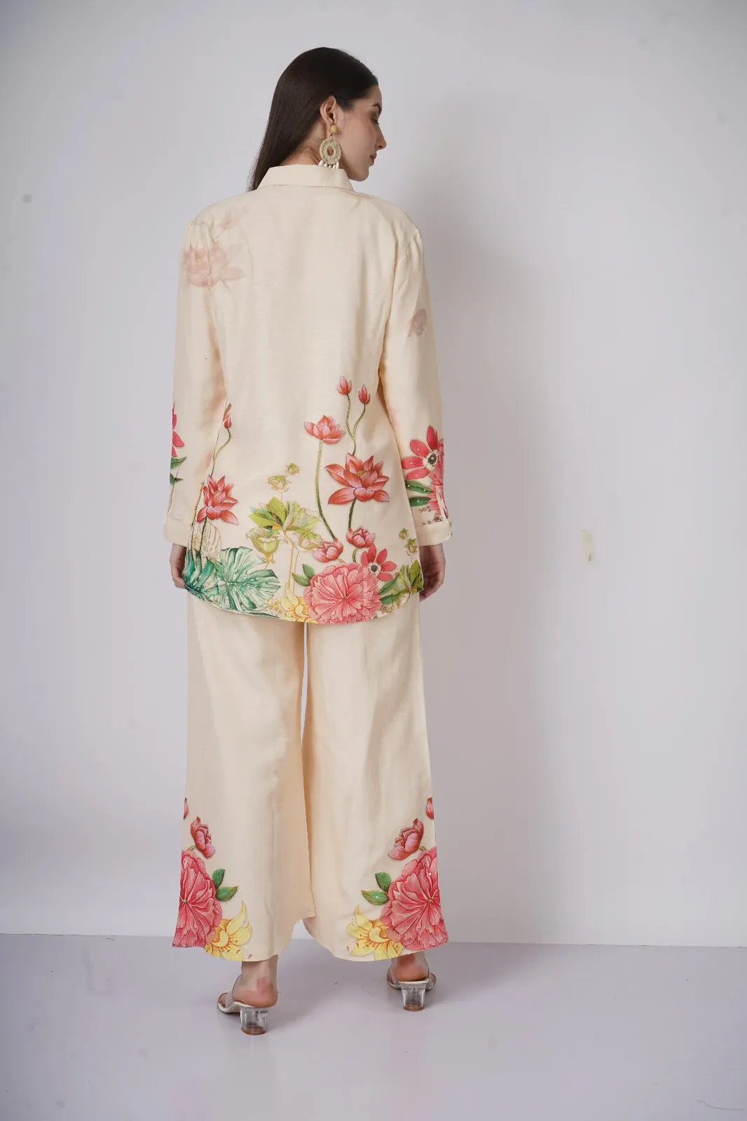 Cream Linen Floral Co ord Set