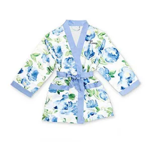 Floral Flower Girl Robe - Blue Trim