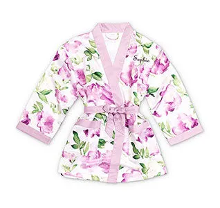 Floral Flower Girl Robe - Lavender Trim