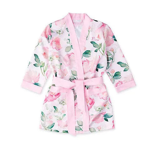 Floral Flower Girl Robe - Pink Trim