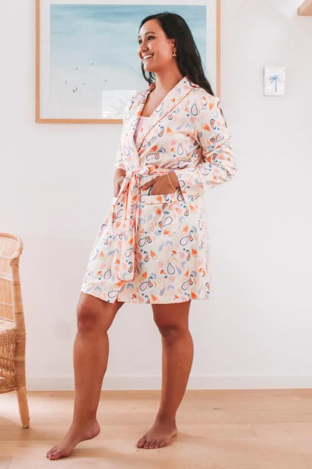 Freya Short Robe - Pastel Paisely Print