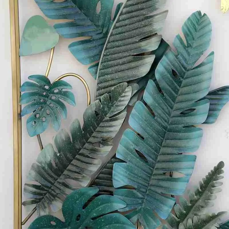 Leafy Green & Golden Frame Metal Wall Art