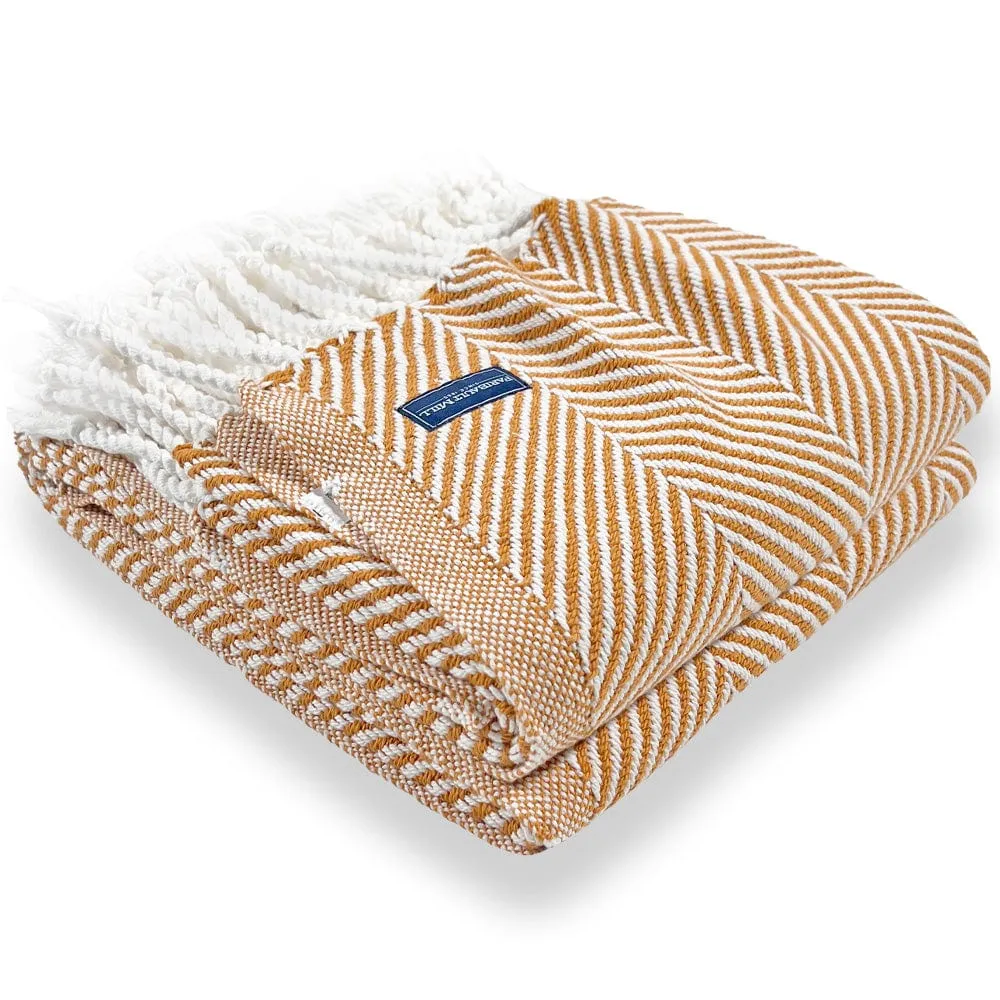 Monhegan Cotton Throw With Fringe - Golden Ochre