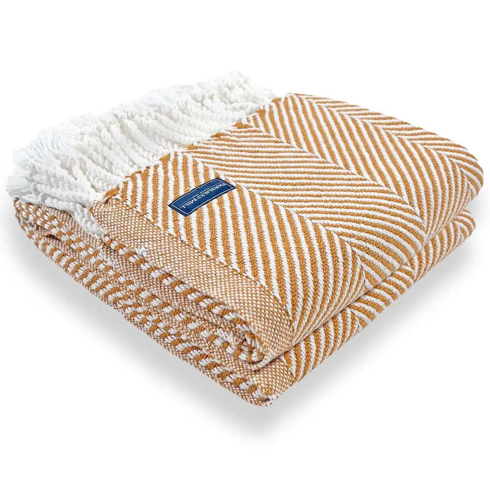 Monhegan Cotton Throw With Fringe - Golden Ochre