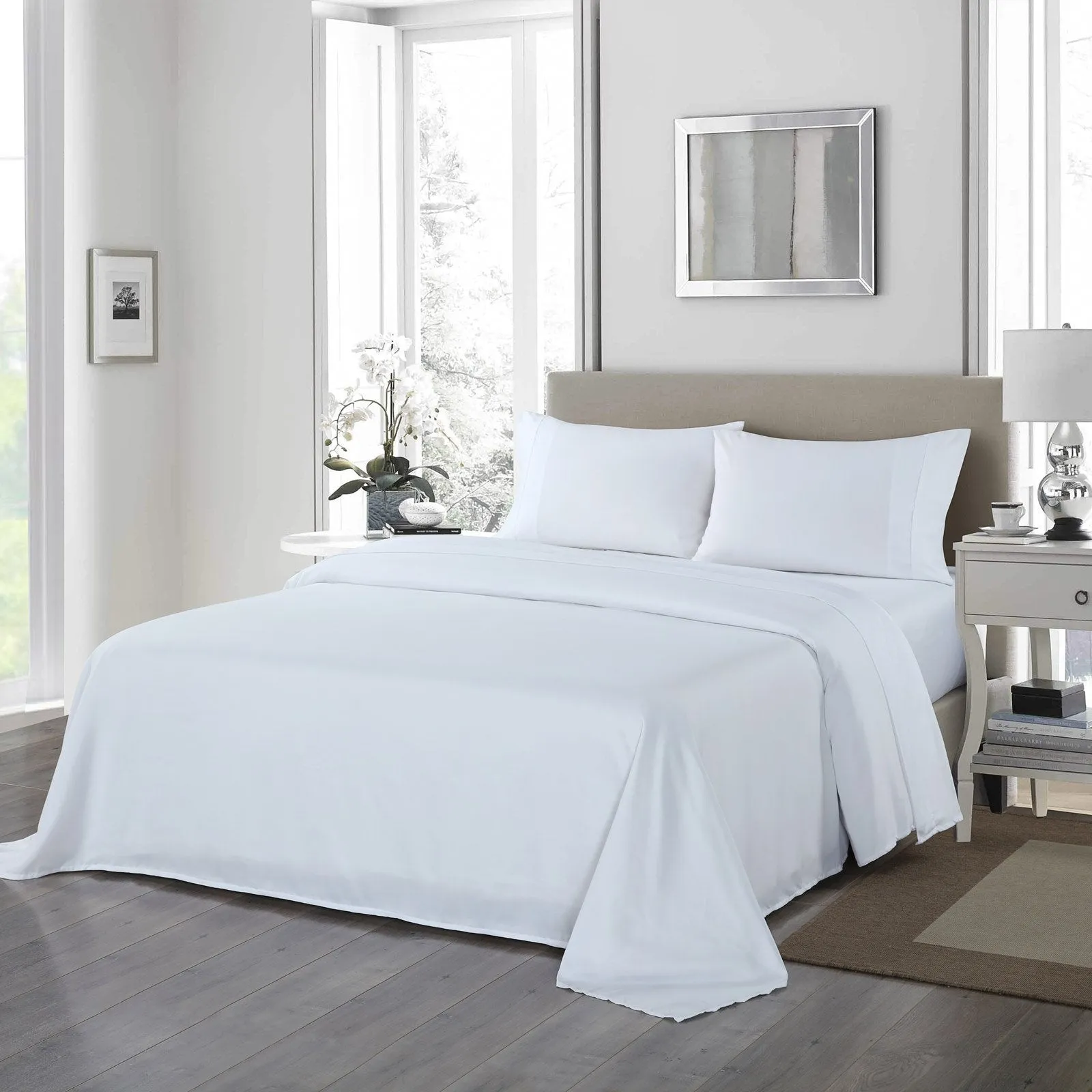 Royal Comfort 1200 Thread Count Sheet Set 4 Piece Ultra Soft Satin Weave Finish Double White