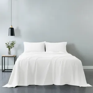 Royal Comfort Vintage Washed 100% Cotton Sheet Set Fitted Flat Sheet Pillowcases King White