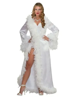 Vintage Hollywood White Satin Marabou Robe